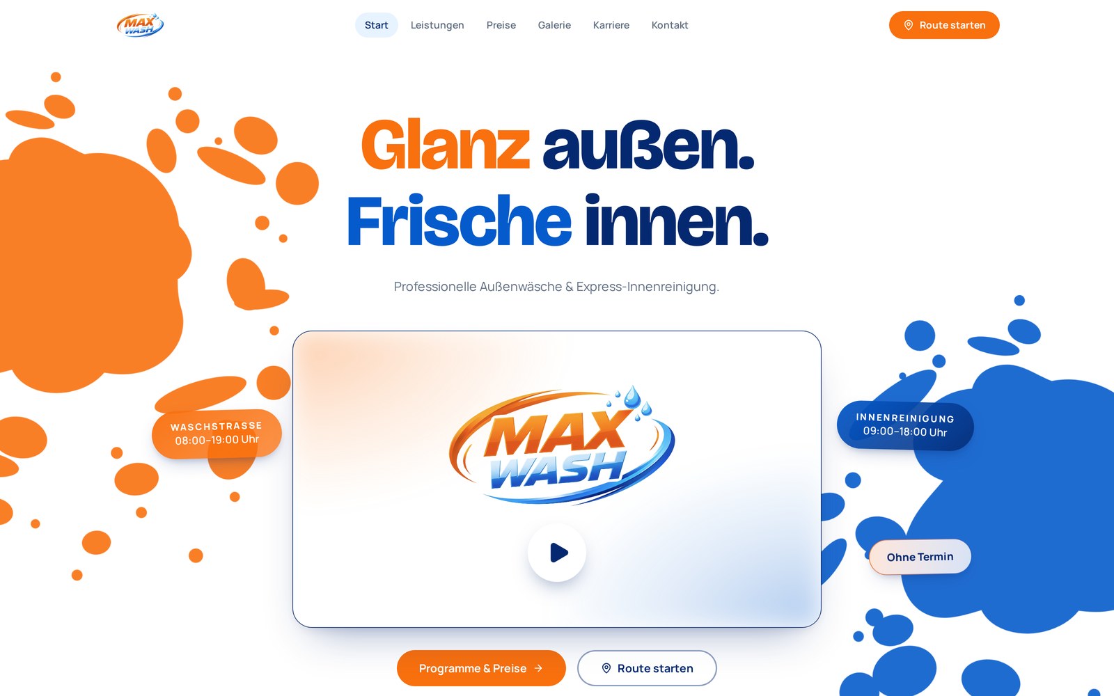 Website-Projekt: MAX WASH Startseite von MAX WASH